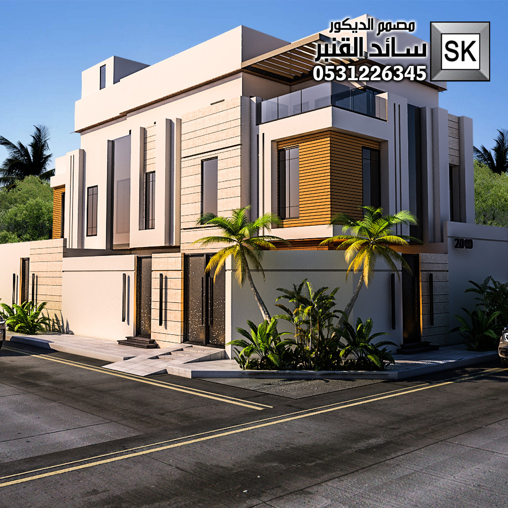 واجهة فيلا مودرن رشة عنوان القهوة و رخام ترفنتينو من تصميم المصمم سائد القنبر