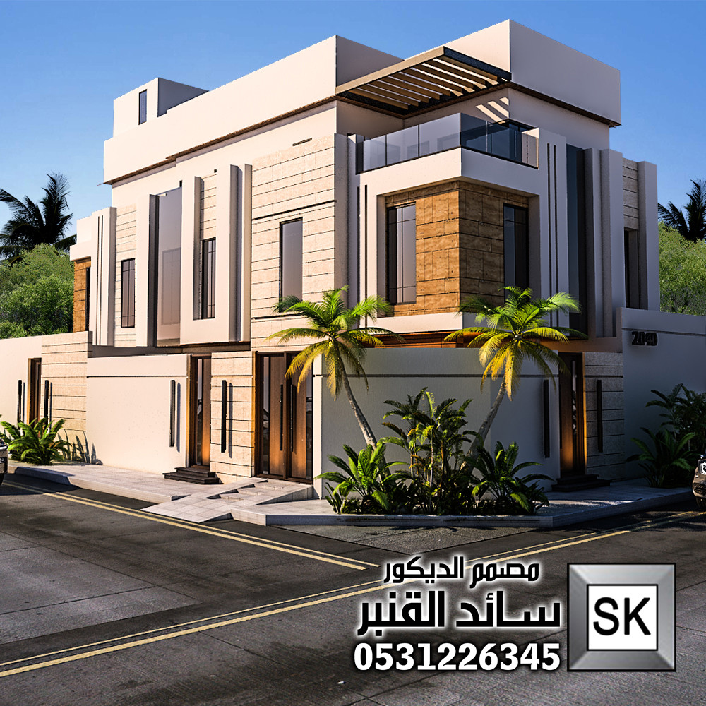 واجهة فيلا مودرن رشة عنوان القهوة و رخام ترفنتينو من تصميم المصمم سائد القنبر