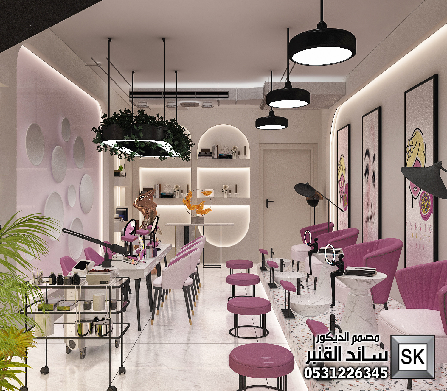 تصميم صالون تجميل فاخر في الرياض من أعمال مصمم الديكور سائد القنبر