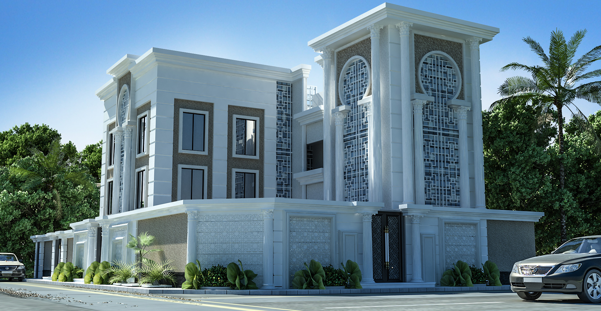 واجهة فيلا على النمط الإسلامي في المدبنة المنورة من أعمال مصمم الديكور سائد القنبر