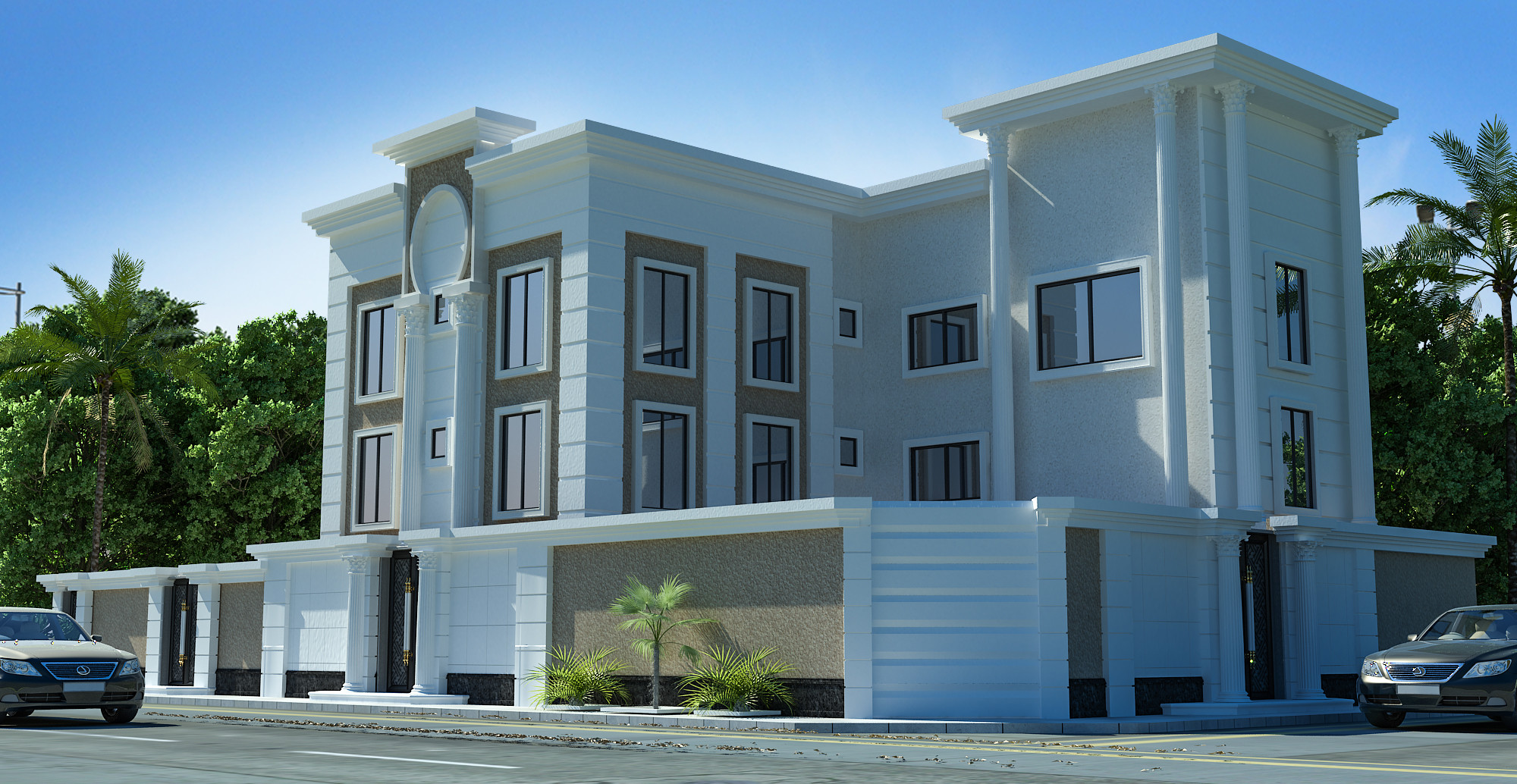 واجهة فيلا على النمط الإسلامي في المدبنة المنورة من أعمال مصمم الديكور سائد القنبر