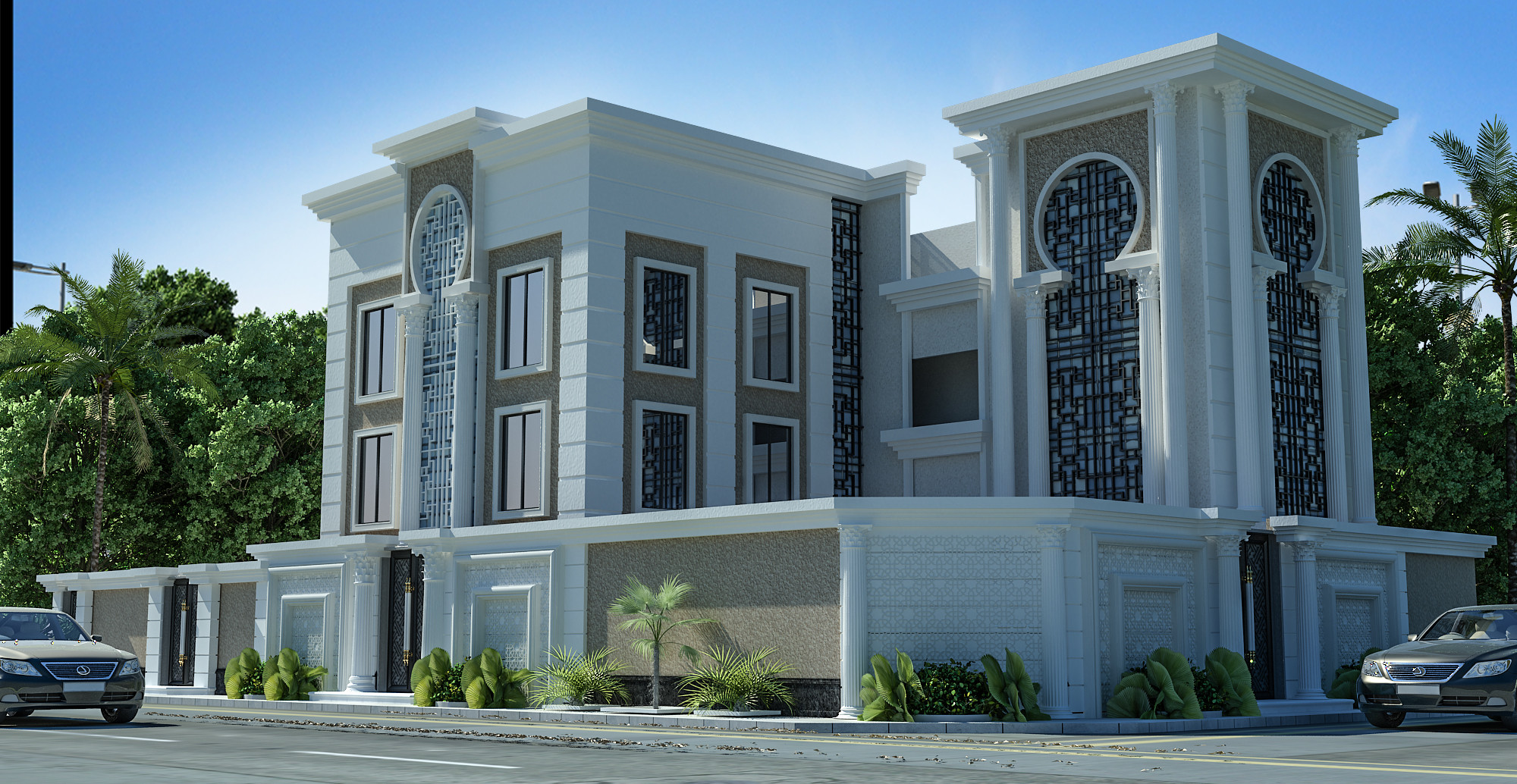 واجهة فيلا على النمط الإسلامي في المدبنة المنورة من أعمال مصمم الديكور سائد القنبر