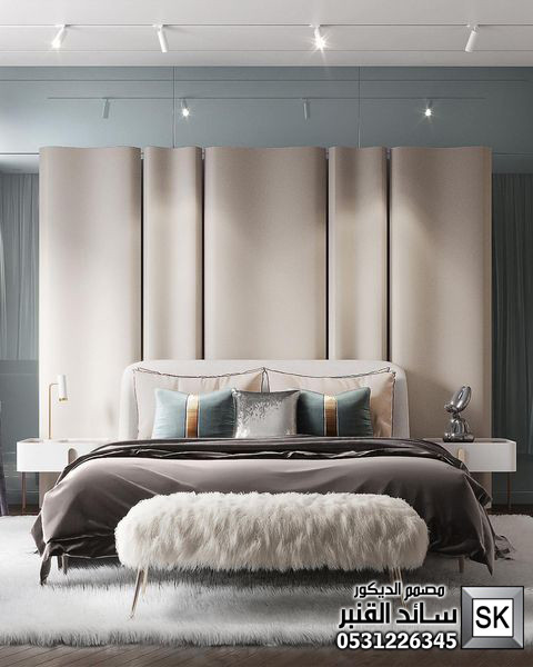 غرف نوم رئيسية فندقية في السعودية من أعمال مصمم الديكور سائد القنبر