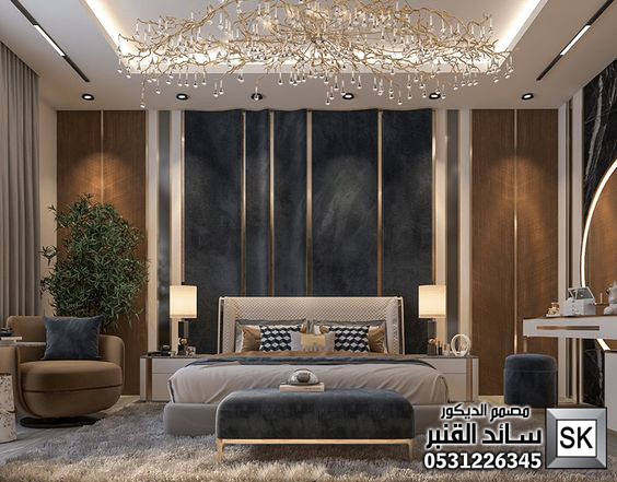 غرف نوم رئيسية فندقية في السعودية من أعمال مصمم الديكور سائد القنبر