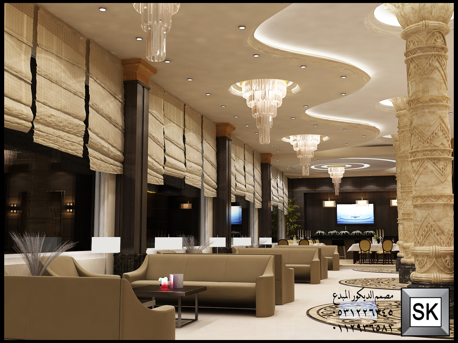 لوبي إستقبال شقق مخدومة في الرياض من أعمال مصمم الديكور سائد القنبر