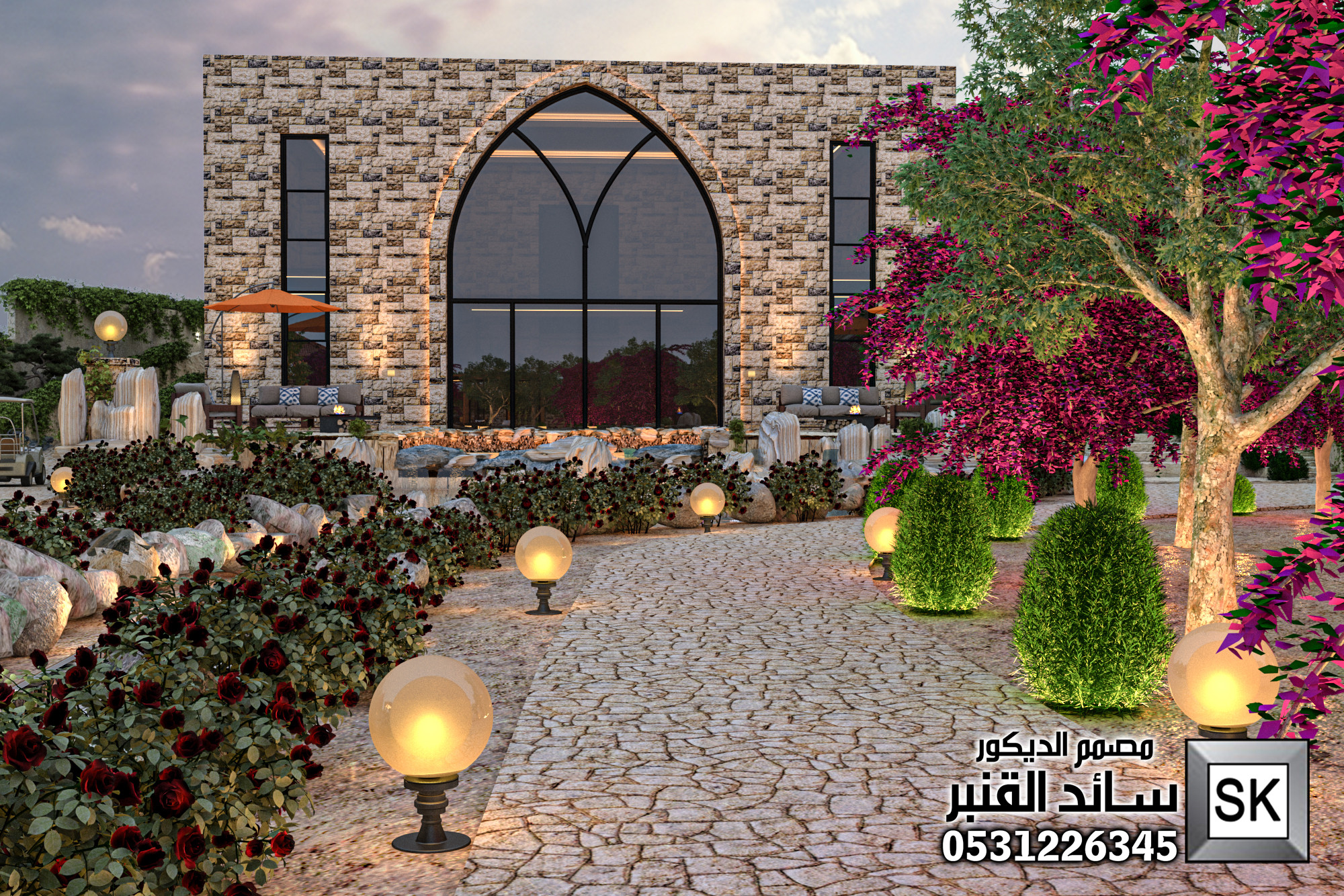 تصميم لاندسكيب مزارع فخمة في الطائف من أعمال مصمم الديكور سائد القنبر