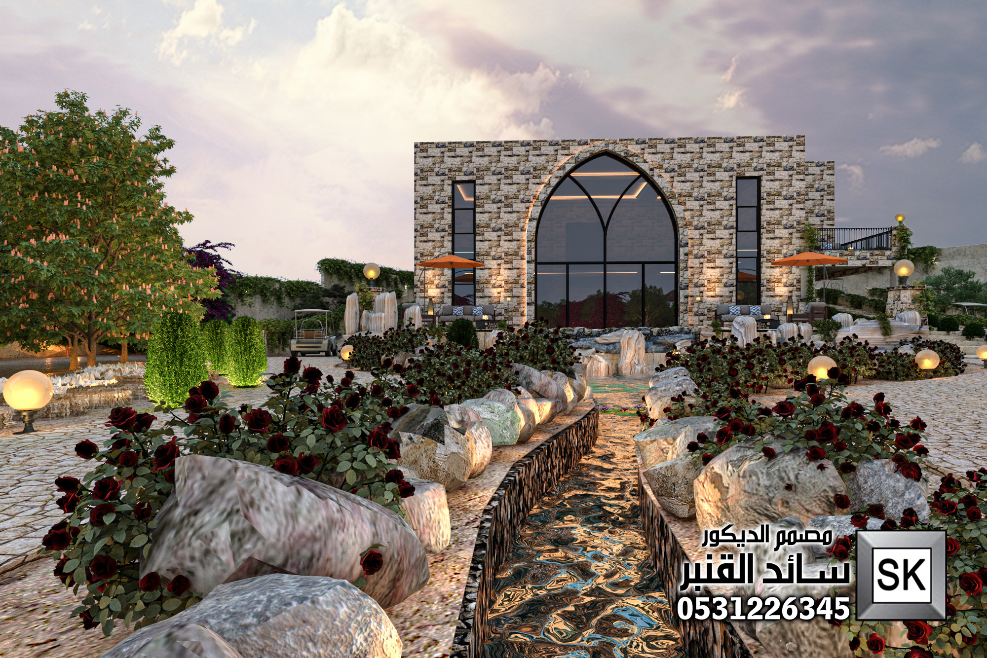 تصميم لاندسكيب مزارع فخمة في الطائف من أعمال مصمم الديكور سائد القنبر