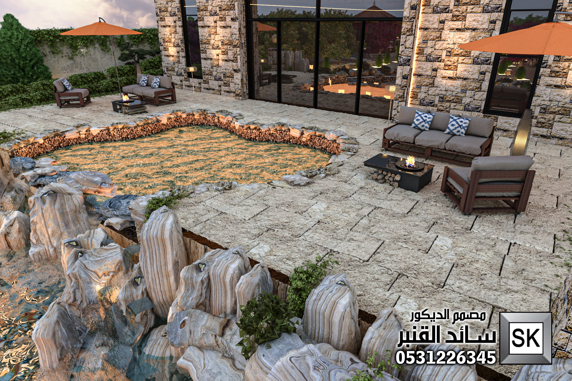 تصميم لاندسكيب مزارع فخمة في الطائف من أعمال مصمم الديكور سائد القنبر