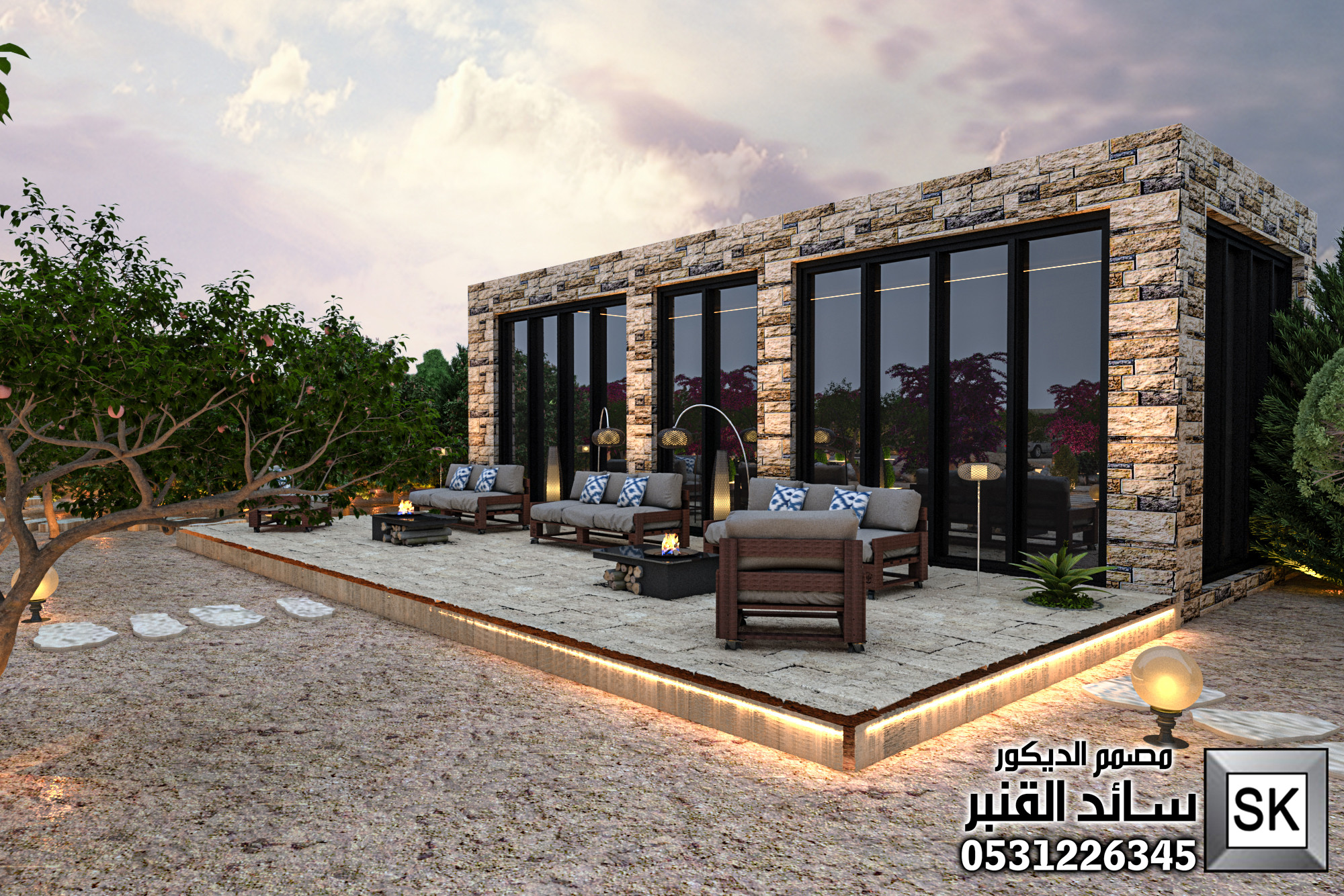 تصميم لاندسكيب مزارع فخمة في الطائف من أعمال مصمم الديكور سائد القنبر