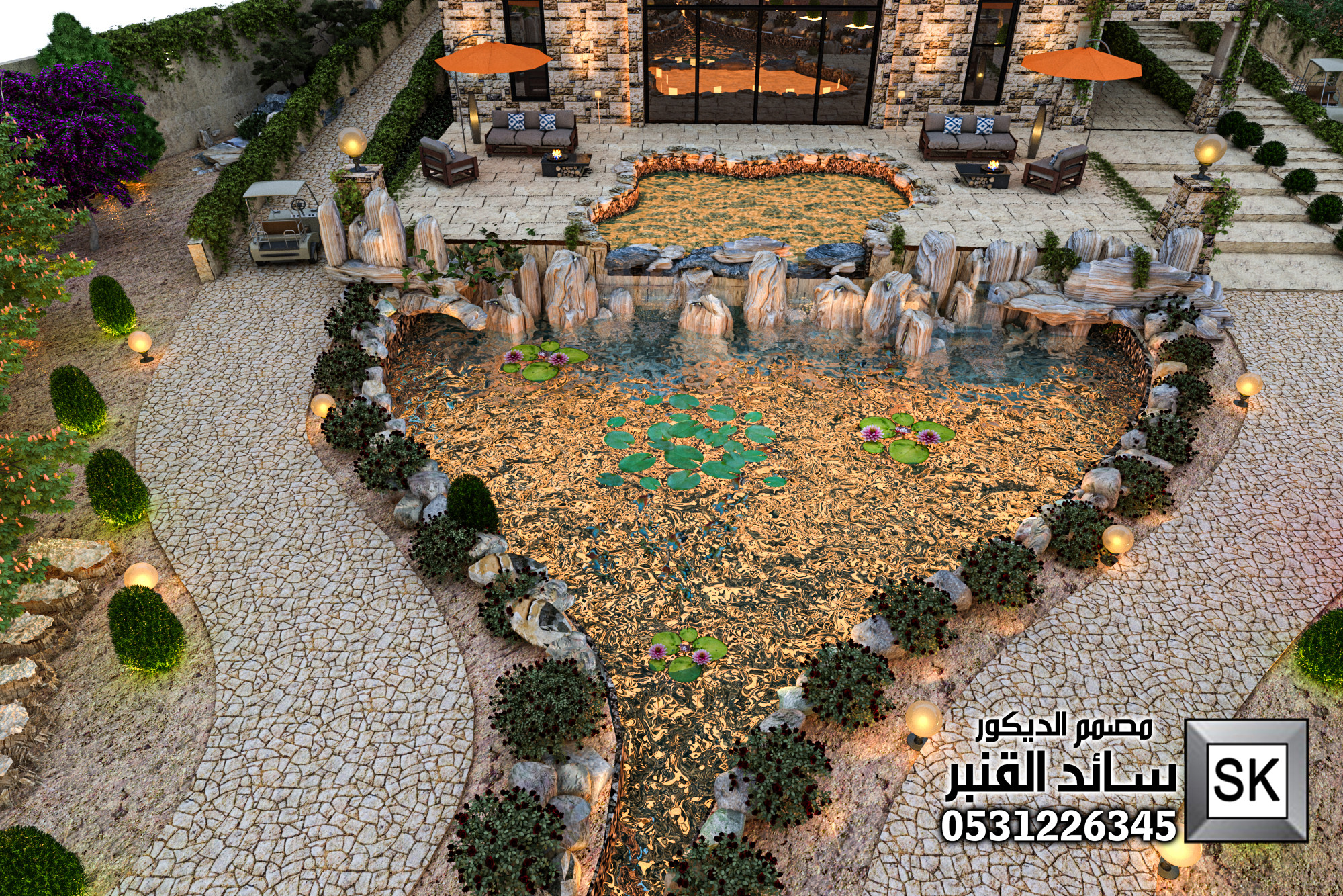 تصميم لاندسكيب مزارع فخمة في الطائف من أعمال مصمم الديكور سائد القنبر