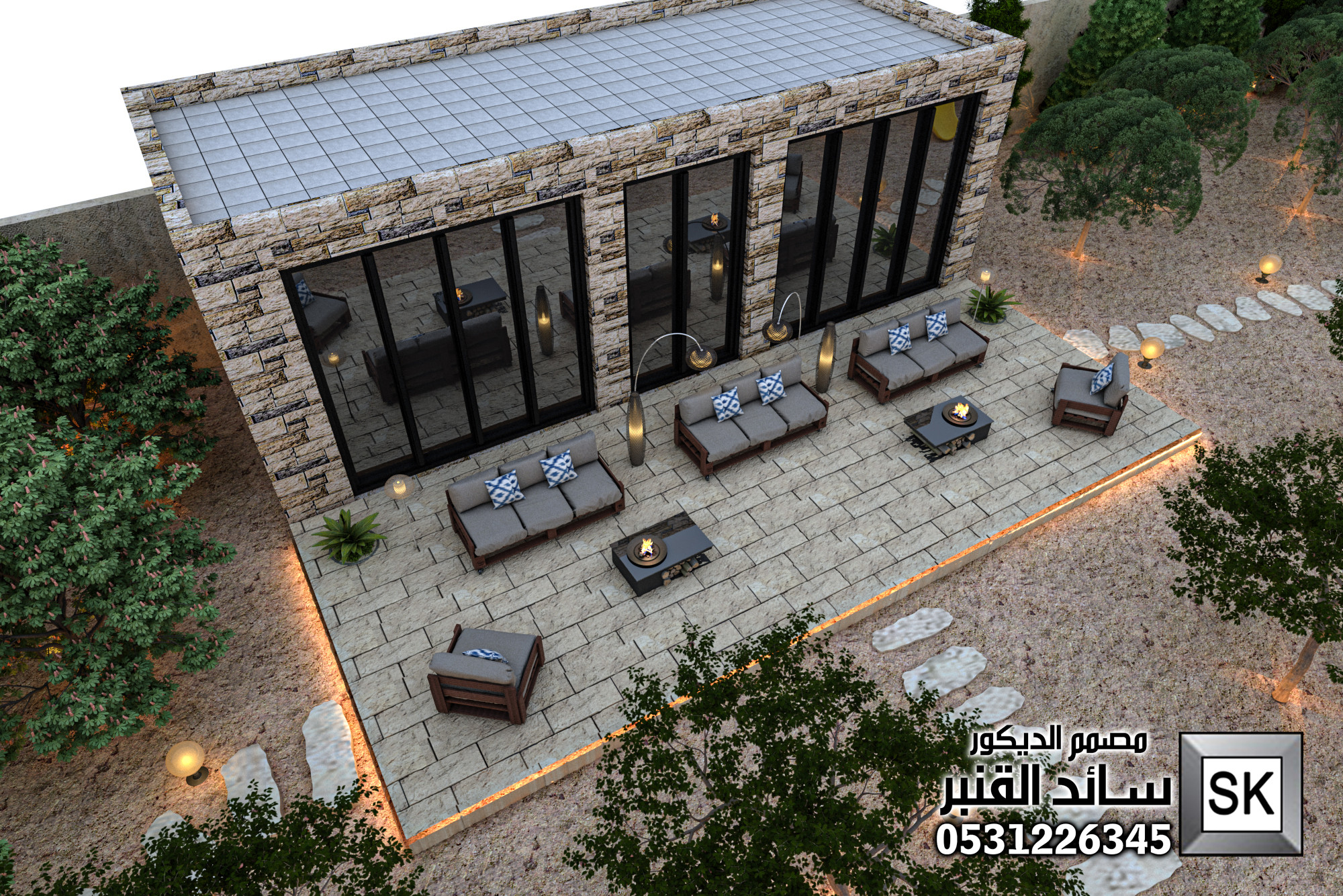 تصميم لاندسكيب مزارع فخمة في الطائف من أعمال مصمم الديكور سائد القنبر