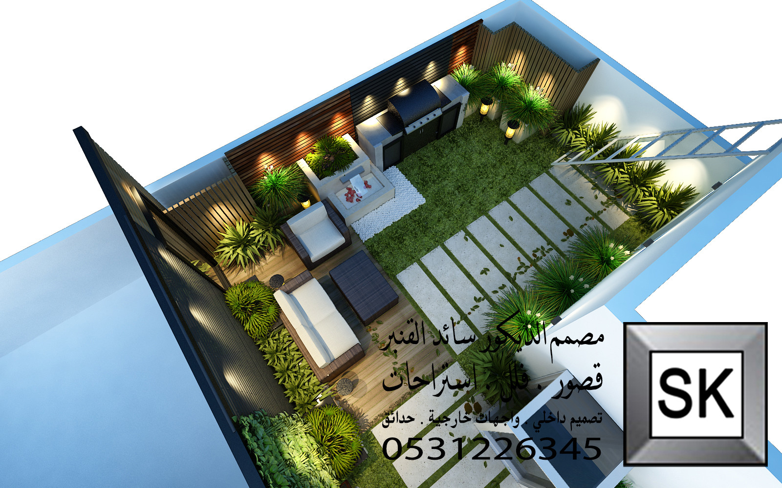 لاندسكيب منزلي فاخر في القصيم من أغمال مصمم الديكور سائد القنبر