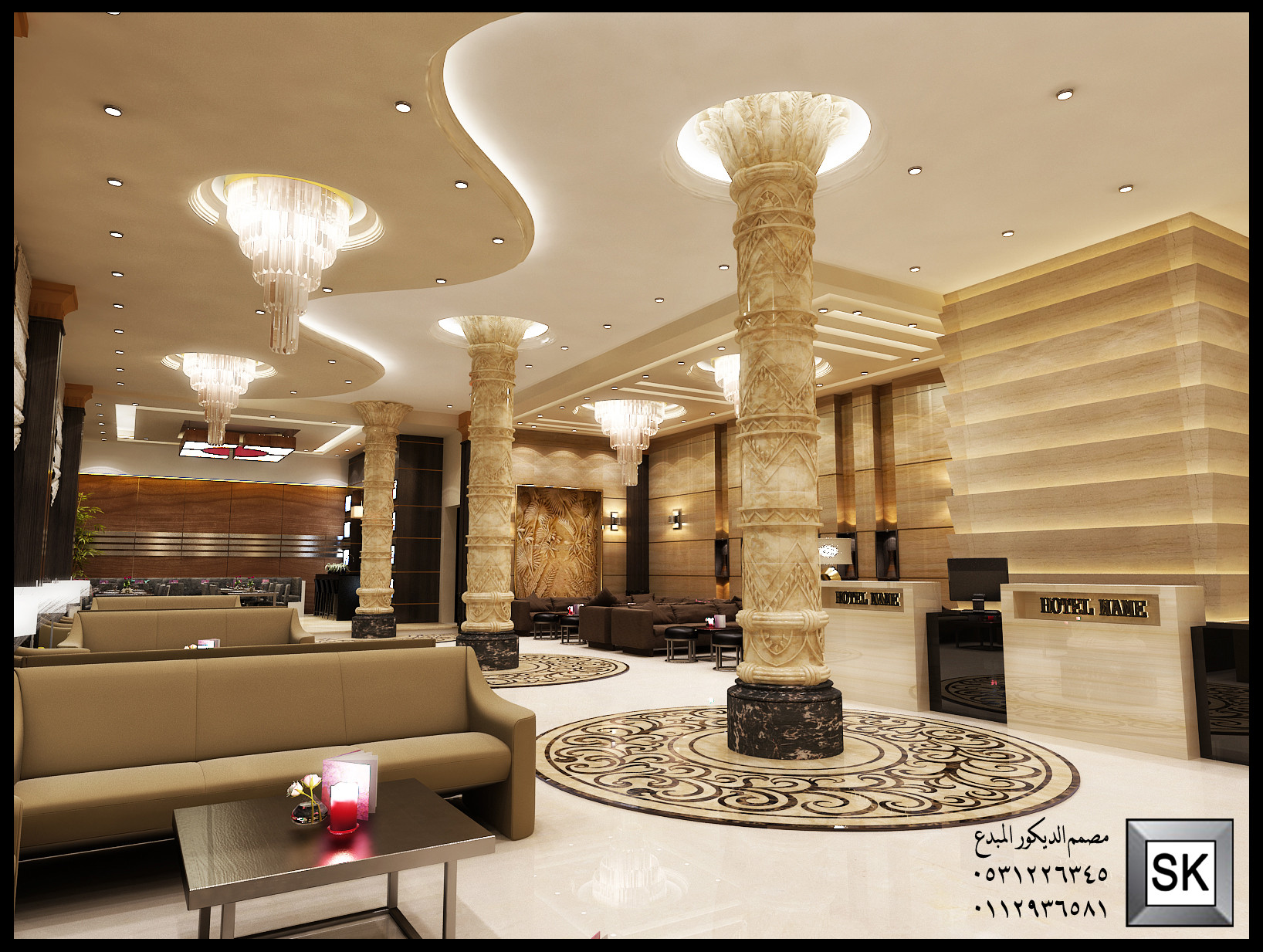 تصميم مدخل إستقبال فندقي فاخر في الرياض من أعمال مصمم الديكور سائد القنبر