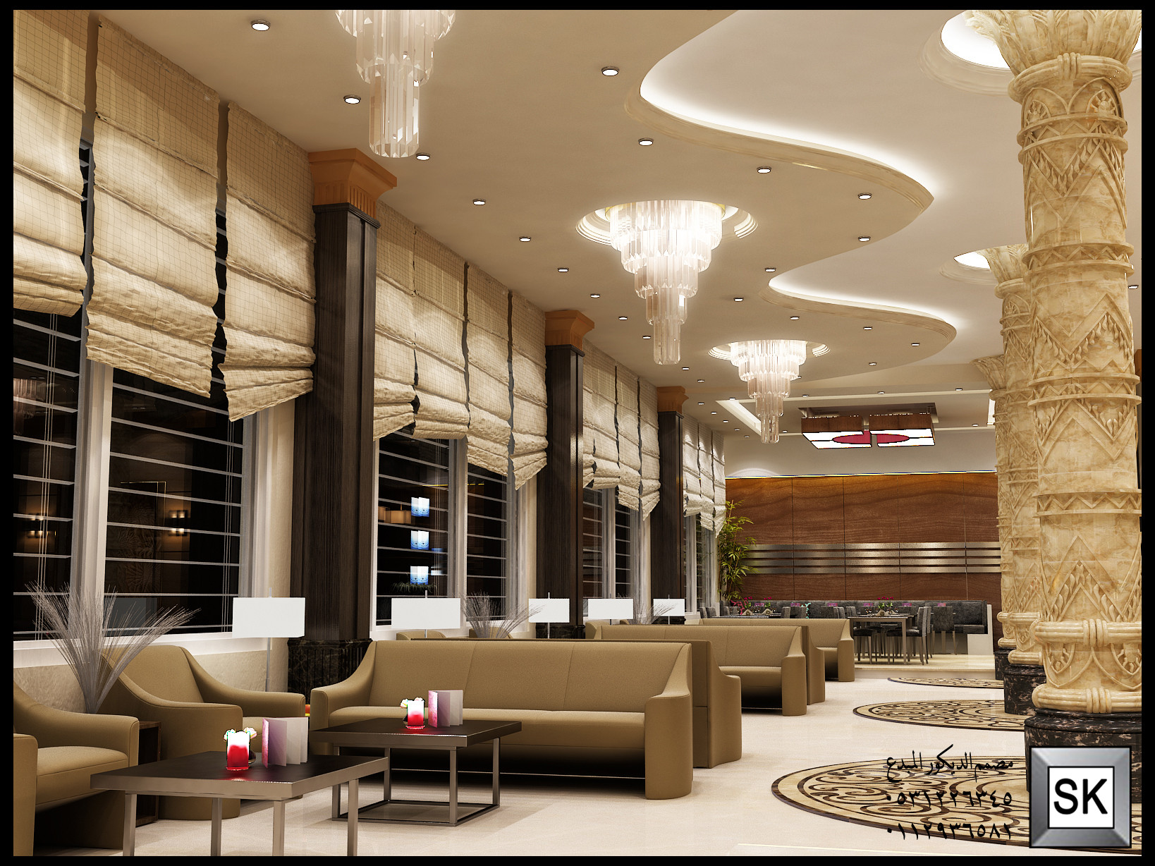 تصميم مدخل إستقبال فندقي فاخر في الرياض من أعمال مصمم الديكور سائد القنبر