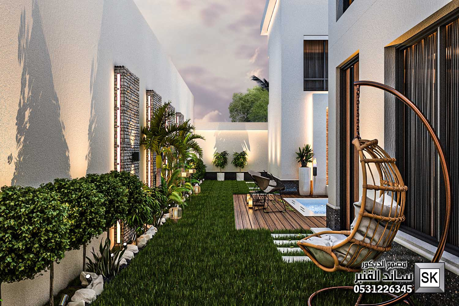 تصميم و تنفيذ لاندسكيب منزلي فاخر في الرياض من أعمال مصمم الديكور سائد القنبر