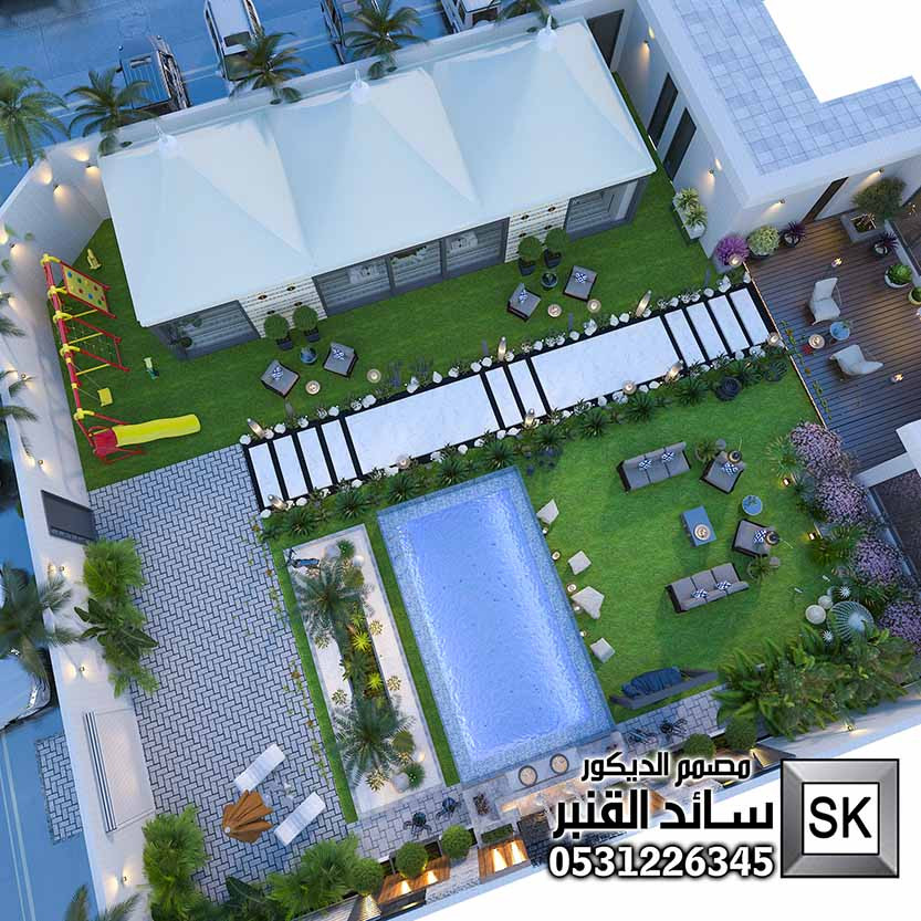 لاندسكيب شاليهات فخمة في الرياض من أعمال مصمم الديكور سائد القنبر