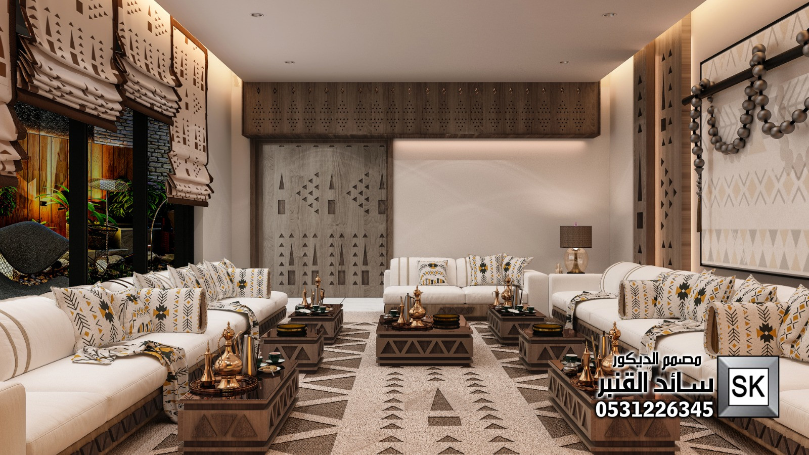 مجلس رجال طراز نجدي حديث في القصيم من أعمال مصمم الديكور سائد القنبر