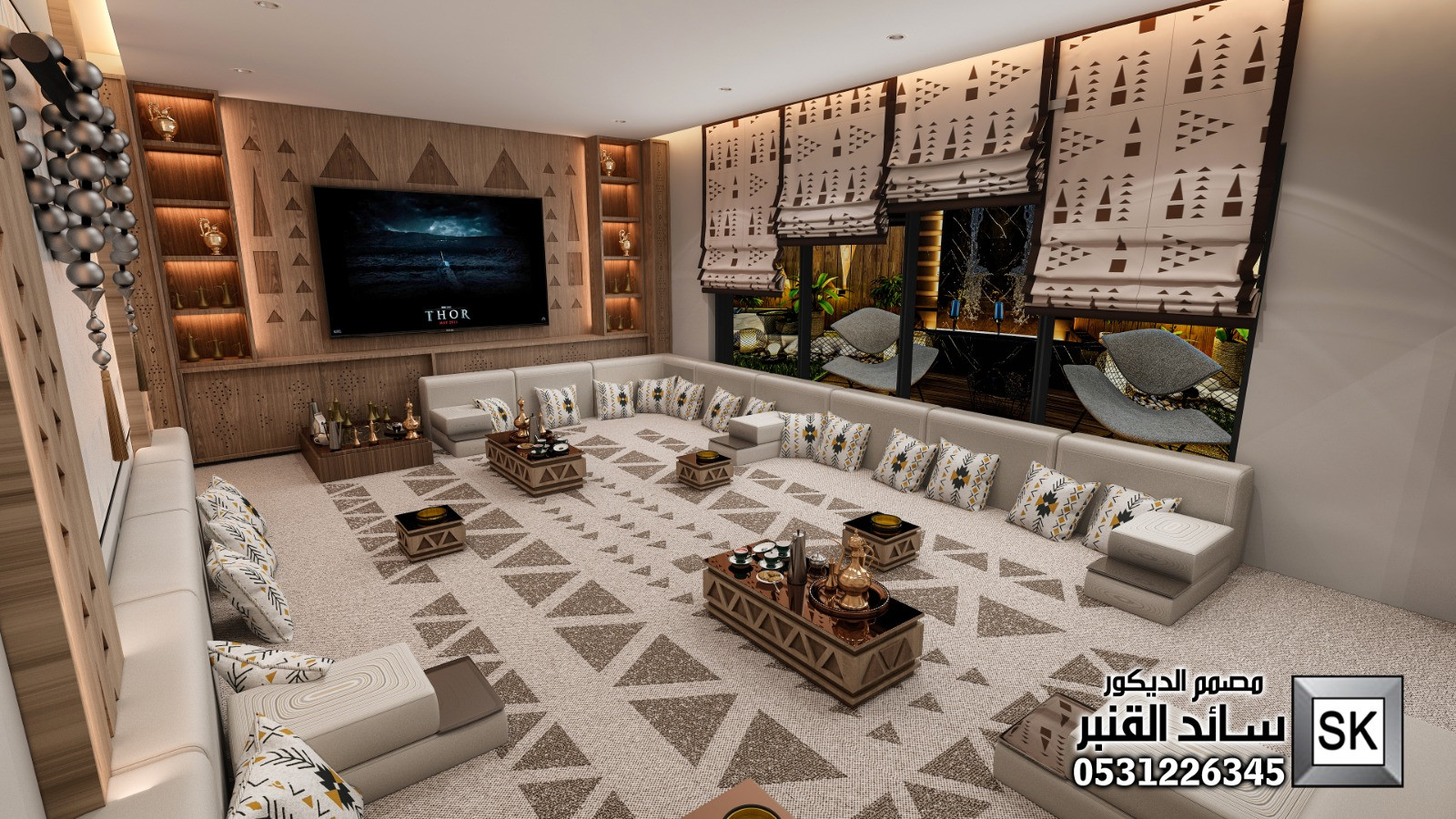 مجلس رجال طراز نجدي حديث في القصيم من أعمال مصمم الديكور سائد القنبر