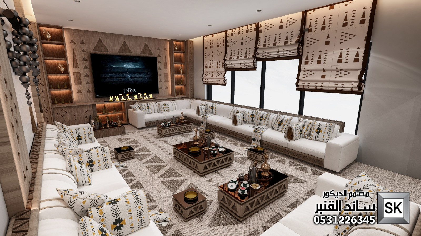 مجلس نجدي فاخر كنب حفر و موكيت حفر و جدران خشب نقشات نجدية في الرياض