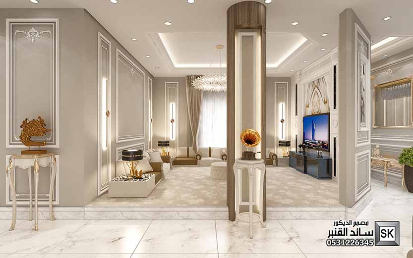 تصميم صالة معيشة فخمة في الرياض من أعمال مصمم الديكور سائد القنبر