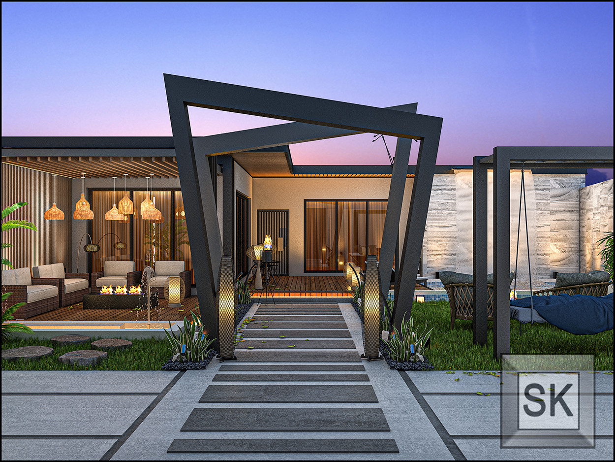 حديقة شاليه فاخر في الدمام من أعمال مصمم الديكور سائد القنبر