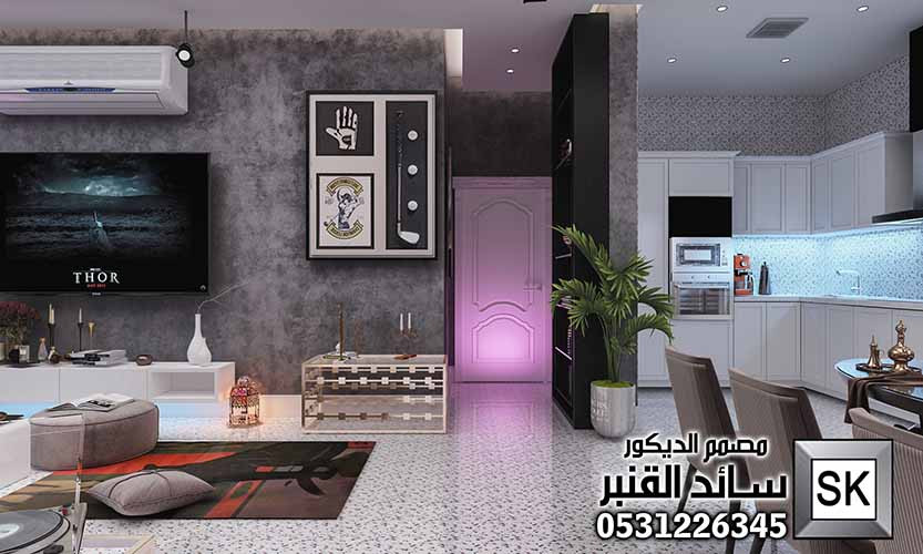 تصميم و تشطيب صالة عائلية بطراز إنتقائي فاخر في الرياض 0531226345
