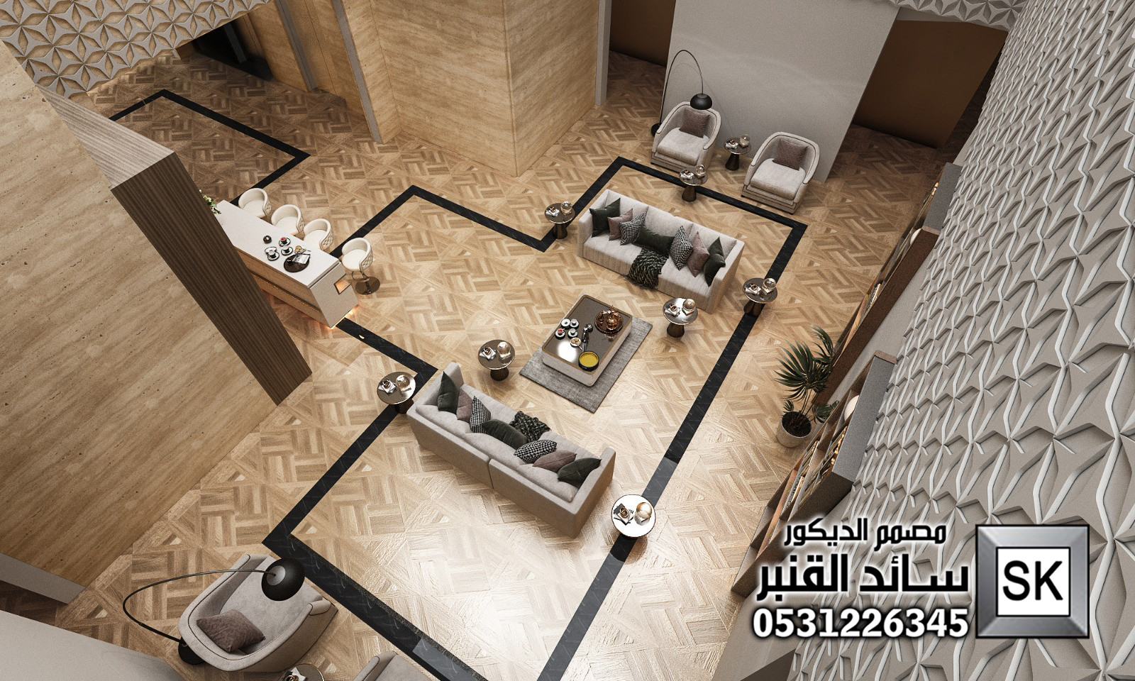 تصميم و تشطيب لوبي إستقبال شقق فندقية في الرياض 0531226345