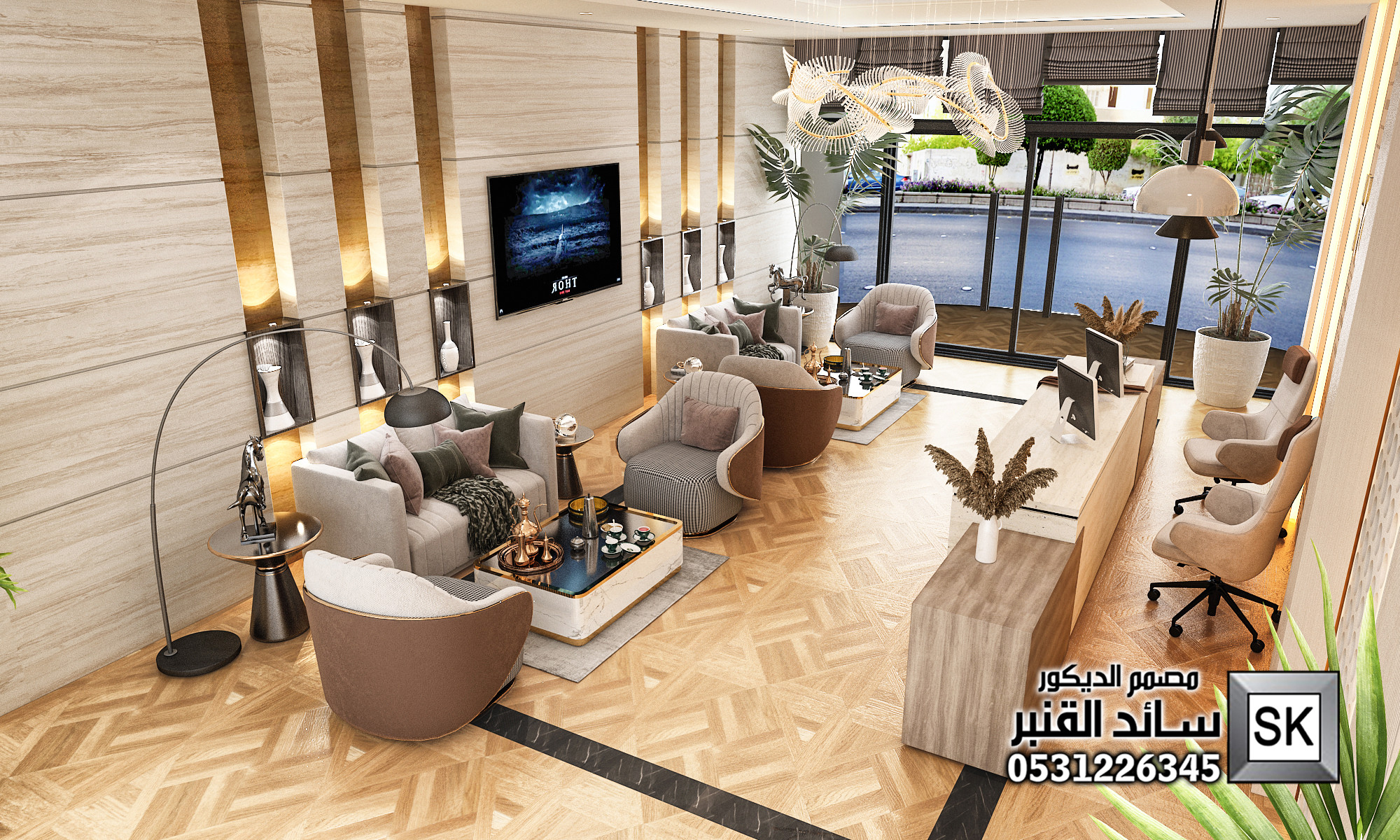 تصميم و تشطيب لوبي إستقبال شقق فندقية في الرياض 0531226345