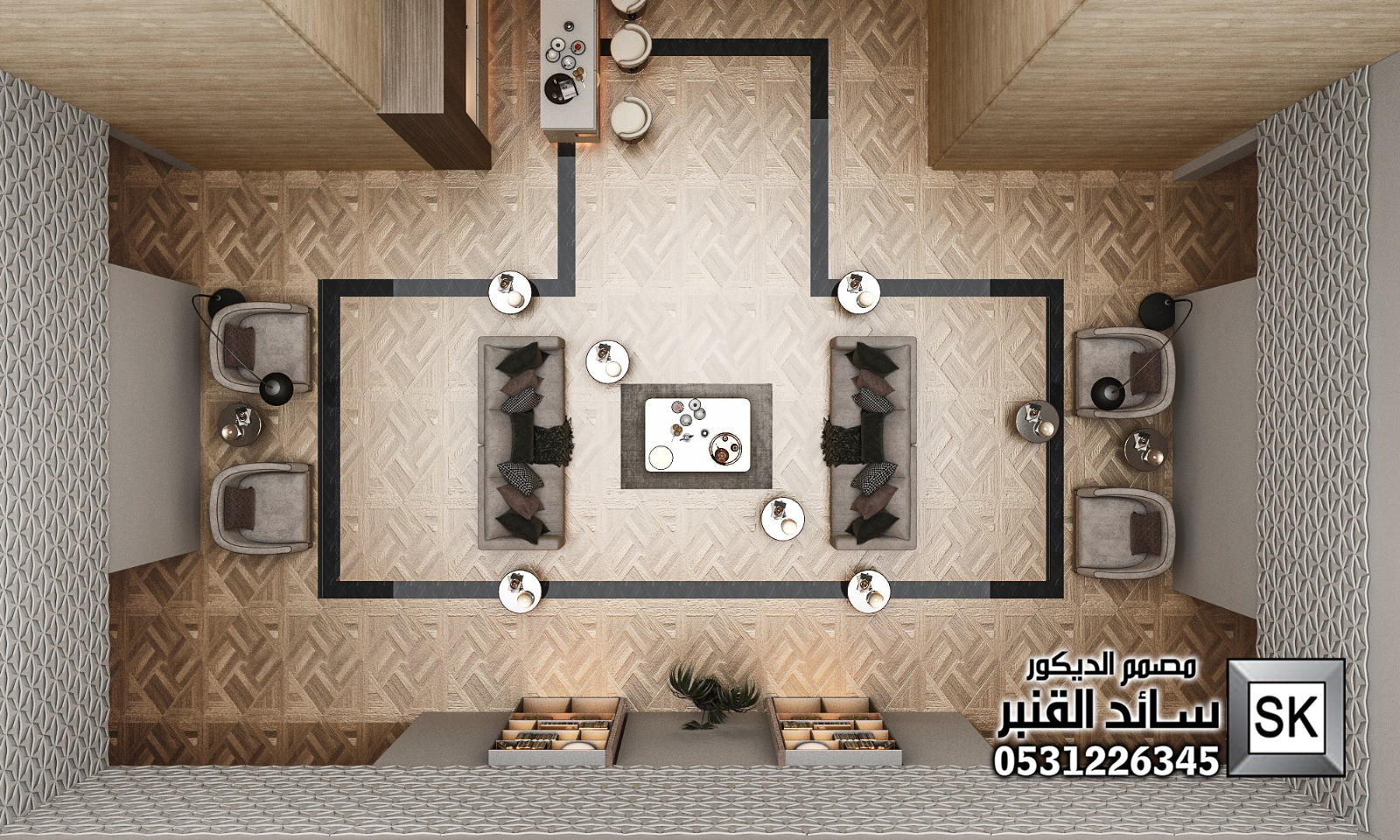 تصميم و تشطيب لوبي إستقبال شقق فندقية في الرياض 0531226345
