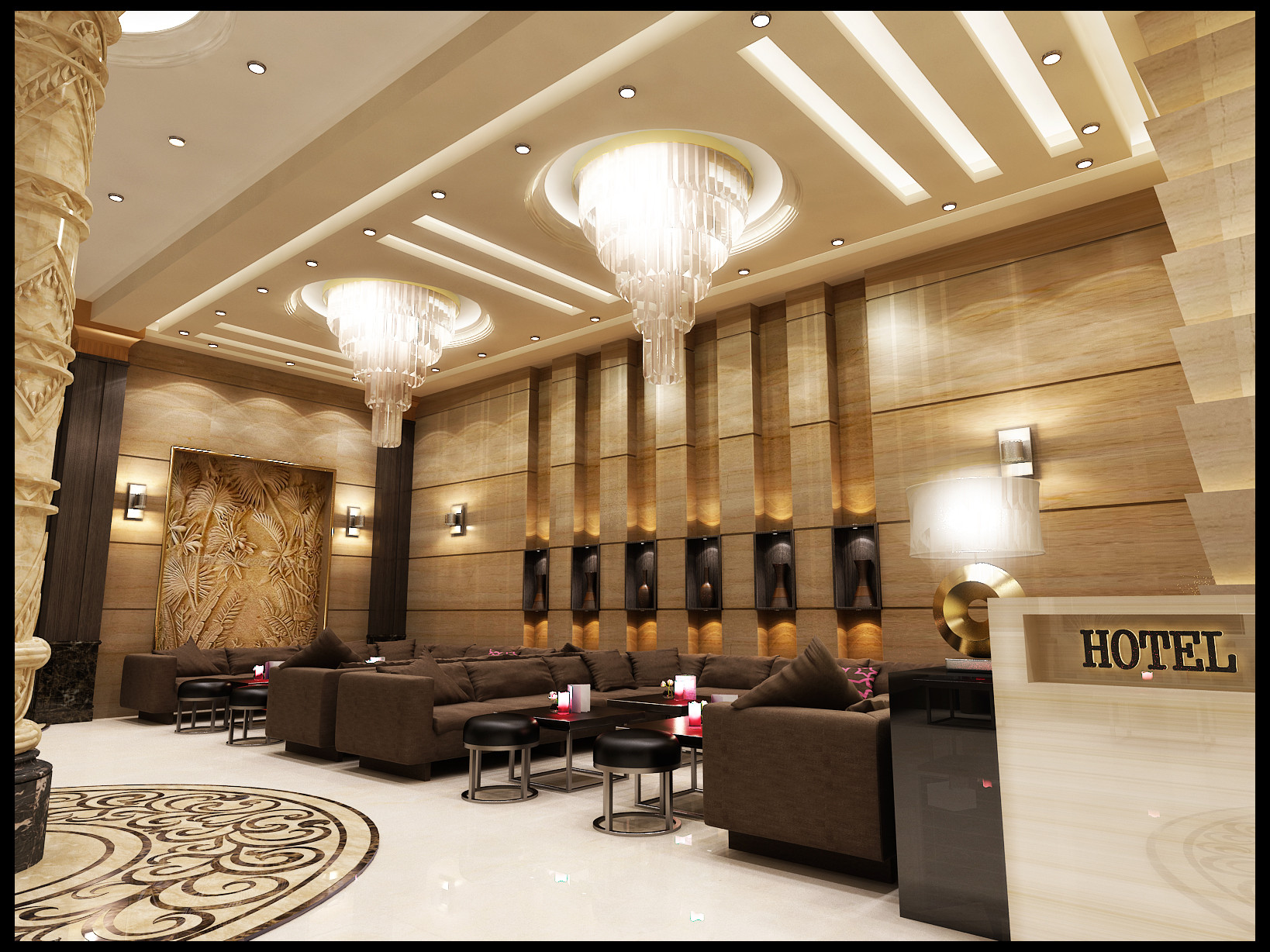 تصميم و تشطيب لوبي إستقبال فندقي في الرياض 0531226345