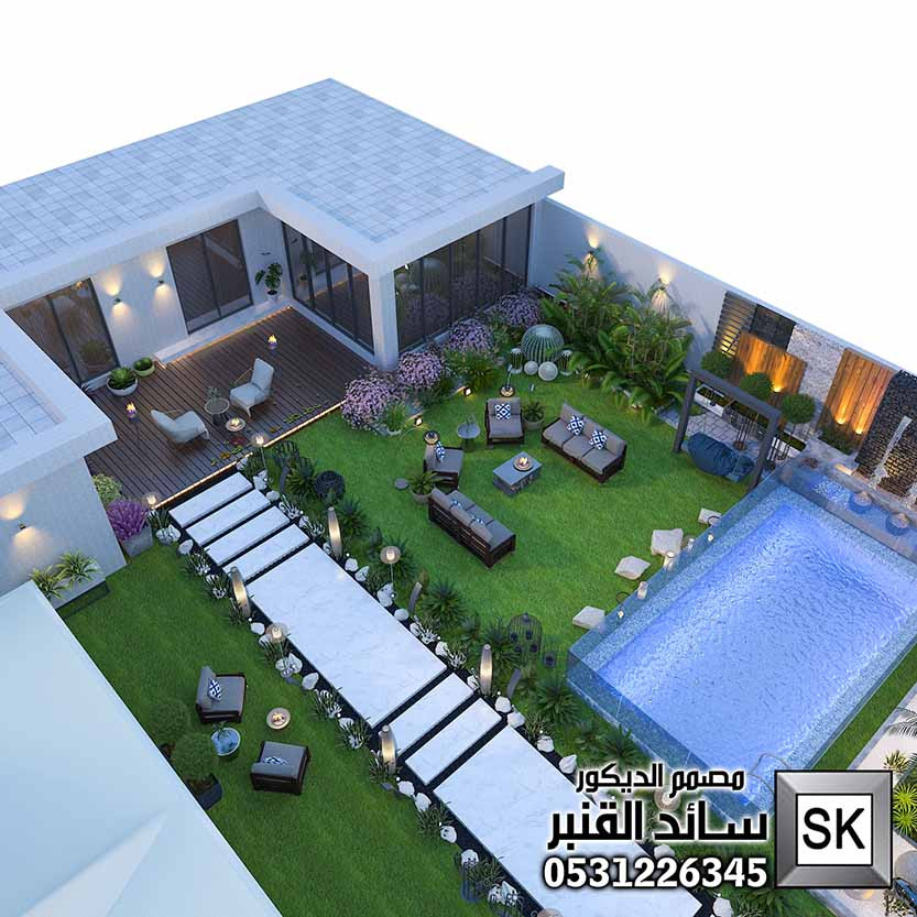 تصميم و تشطيب لاندسكيب شاليهات في العمارية بالرياض 0531226345