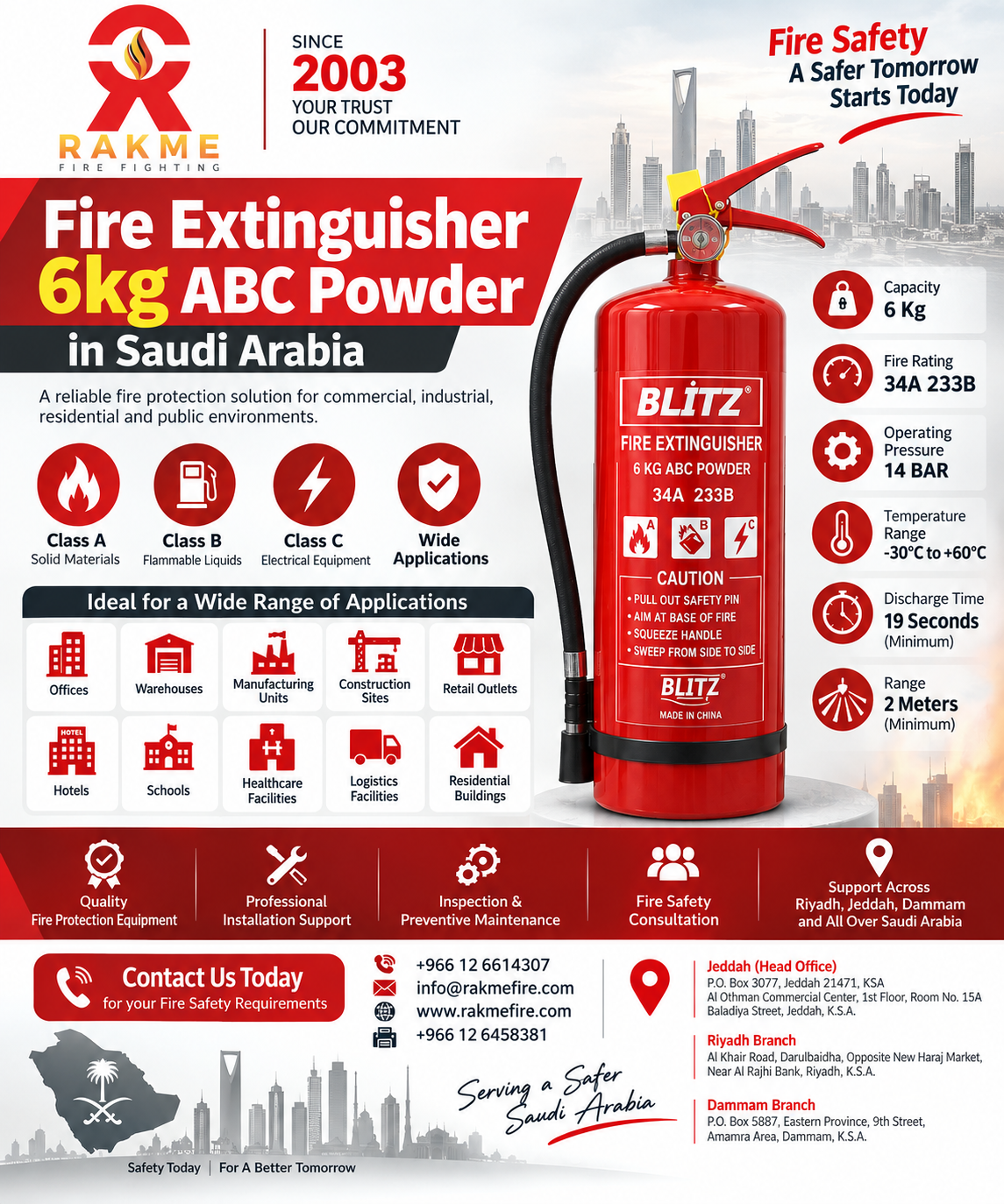Fire Extinguisher 6kg ABC Powder in Saudi Arabia